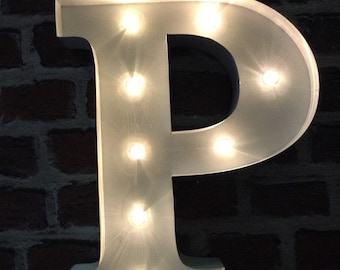 LED Carnival Circus Light Up Alphabet Letter P - All Metal Large 33 cm Wall or Free Standing