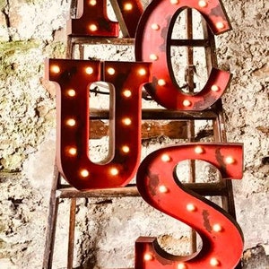 LED Galvanised Steel Metal Industrial Retro Vintage Red Peeling Paint Alphabet Letters A to Z image 1