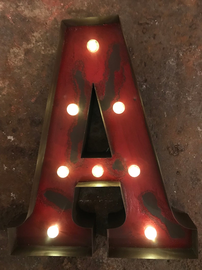 LED Galvanised Steel Metal Industrial Retro Vintage Red Peeling Paint Alphabet Letters A to Z image 7