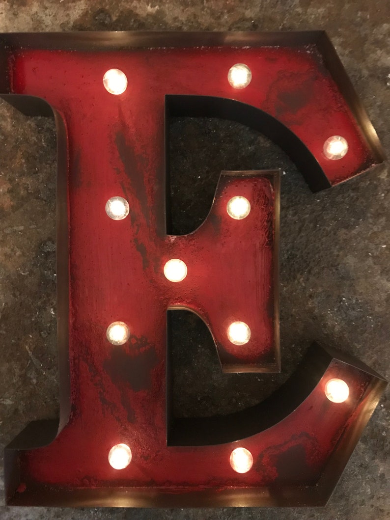 LED Galvanised Steel Metal Industrial Retro Vintage Red Peeling Paint Alphabet Letters A to Z image 6