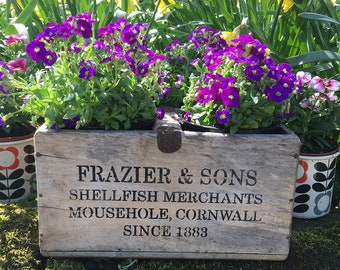 Genuine Wooden Vintage Cornish Fish Crate - Frazier & Son Mousehole - Wine Carrier or Plant Pot Holder