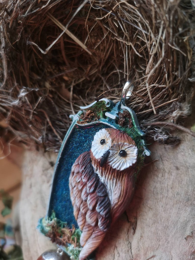 miniatures crystal therapy amulet red diaspro jewell handcrafted object Sagittarius necklace owl polymerclay Animal totem