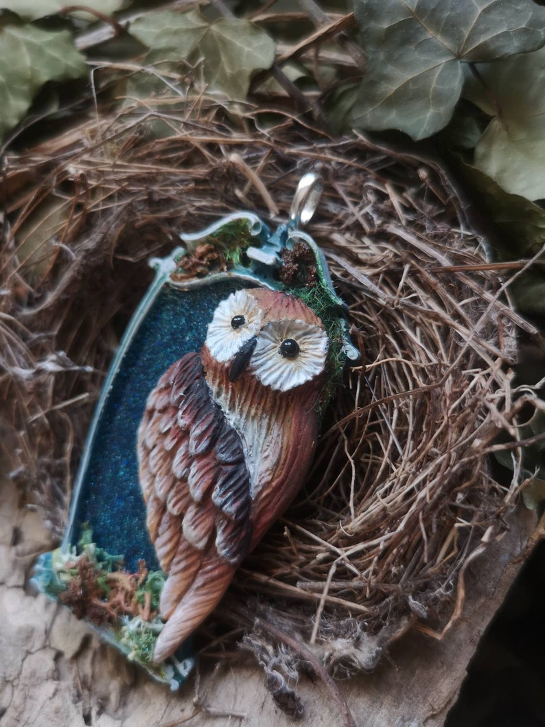 miniatures crystal therapy amulet red diaspro jewell handcrafted object Sagittarius necklace owl polymerclay Animal totem