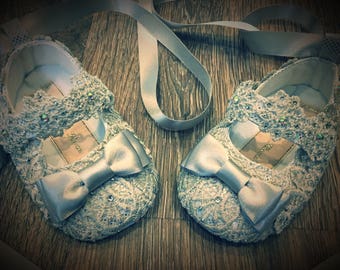 Customised baby toddler girls christening wedding flower girl bridesmaid hand dyed lace shoes available in any colours (please message) and