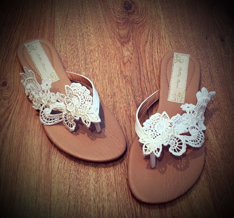 Ivory Bridal Lace Flip Flops Thongs Etsy UK
