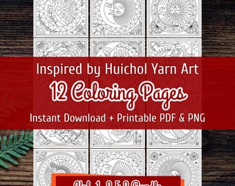 Huichol Eclipse Coloring Pages Bundle - Printable Adult Coloring Book PDF + PNG