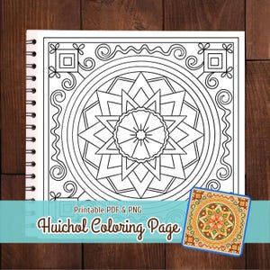 Huichol Peyote & Ojo de Dios Coloring Page Mandala Mexican Folk Art