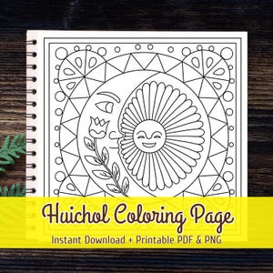 Huichol Eclipse Kleurplaat Peyote Mandala Art Afdrukbare pdf + png