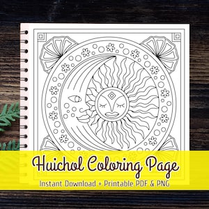 Huichol Peyote Eclipse Kleurplaat Celestial Mandala Art