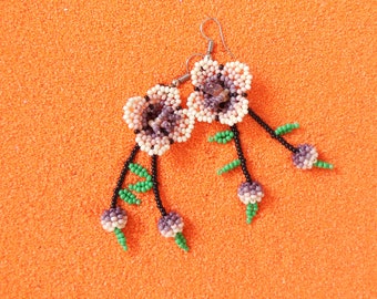 Huichol 3D Flower Earrings with Cute Buds