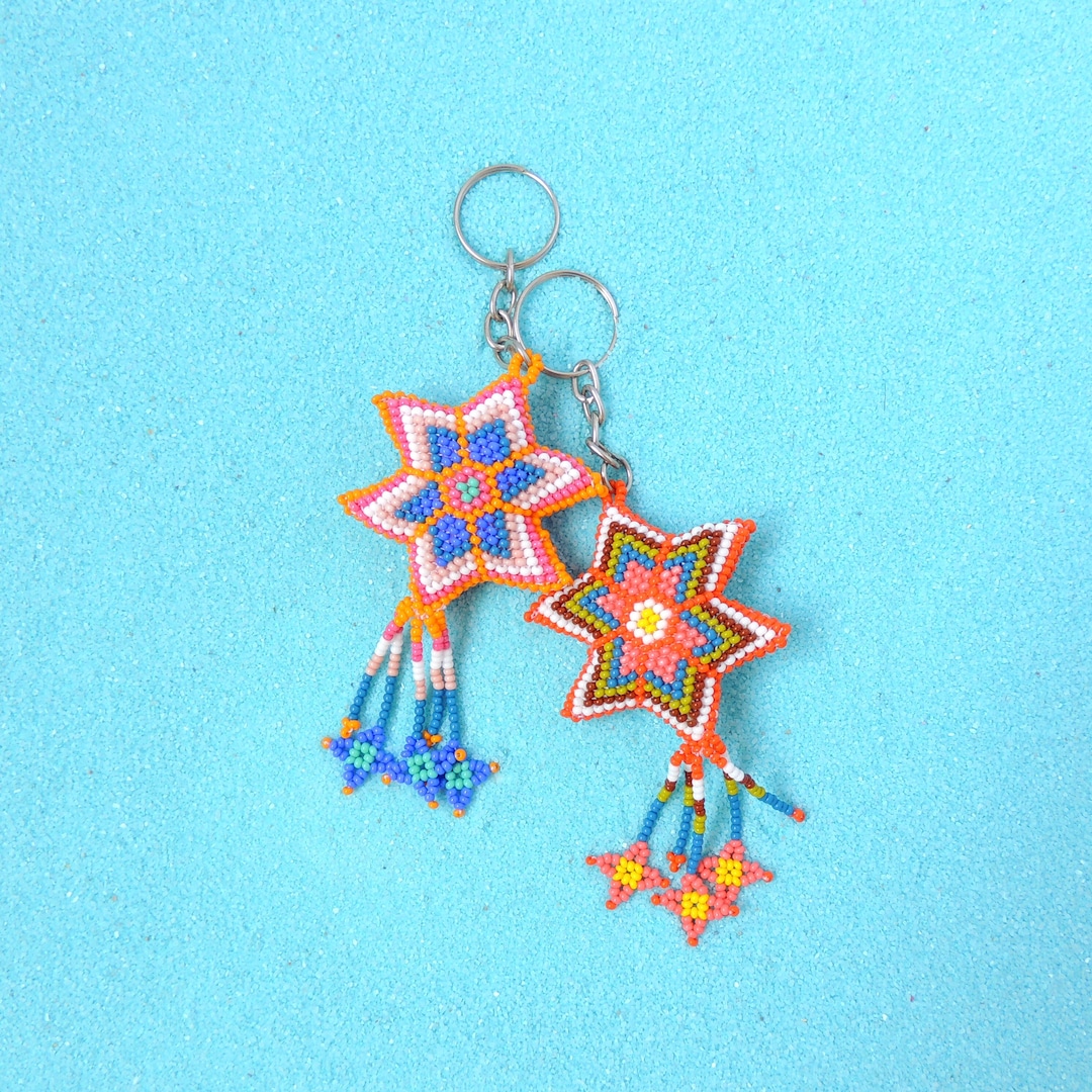 SET of TWO Huichol Beaded Shooting Star Keychain Charms Etsy