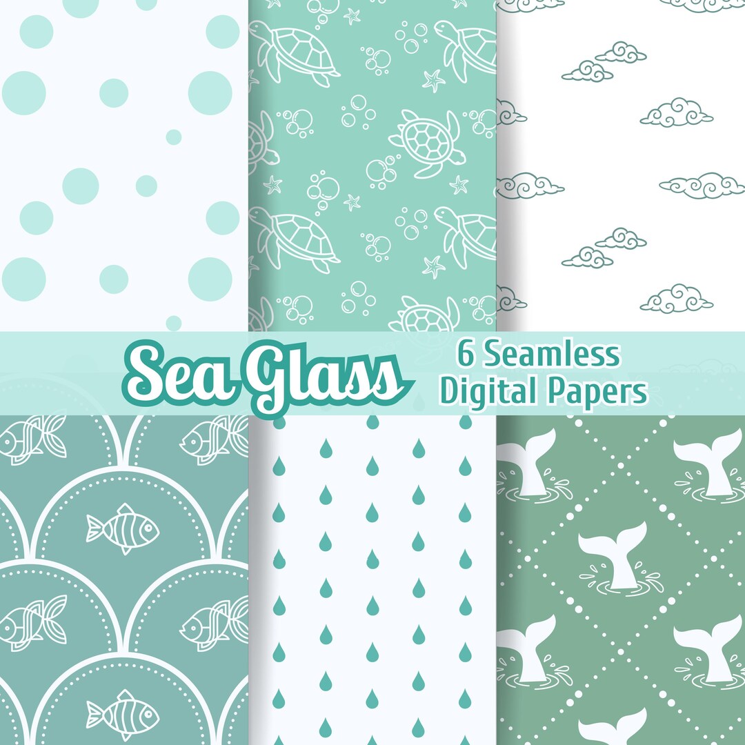 Sea Glass Digital Paper Pack Huichol Inspired Ocean Seamless Patterns ...