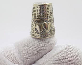 Vintage Italian Handmade Genuine Silver 2 Hearths Small Decorative Thimble; Highly Collectible Investment Gift; Comes in a Gift Bag