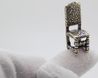 Vintage Italian Handmade Genuine Silver Royal Chair Dollhouse Miniature Figurine; Highly Collectible Investment Gift; Comes in a Gift Bag