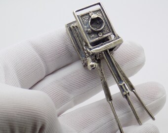Vintage Italian Handmade Genuine Silver RARE Tripod Camera Figurine Miniature; Highly Collectible Investment Gift; Comes in a Gift Bag