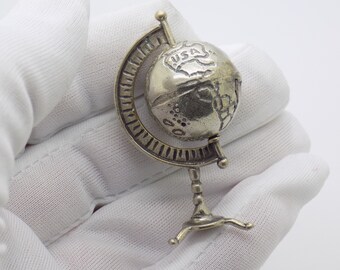 Vintage Italian Handmade Genuine Silver Rotating Globe Figurine Miniature; Highly Collectible Investment Gift; Comes in a Gift Bag