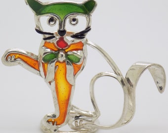Vintage Italian Handmade Genuine Silver Cartoon Cat Flat Figurine Miniature; Highly Collectible Investment Gift; Comes in a Gift Bag