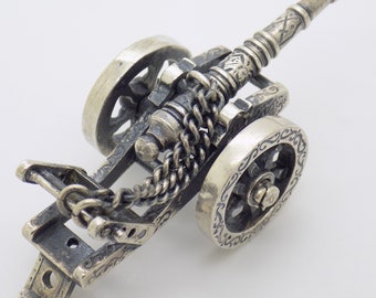 Vintage Italian Handmade Genuine Silver RARE War Cannon Figurine; Highly Collectible Investment Gift; Comes in a Gift Bag