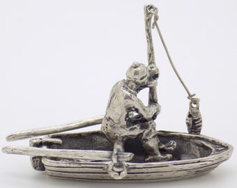 Vintage Italian Handmade Genuine Silver RARE Fisherman Boat Figurine Miniature; Highly Collectible Investment Gift; Comes in a Gift Bag