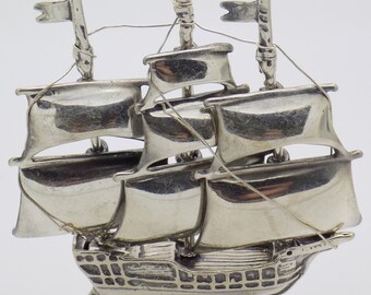 Vintage Italian Handmade Genuine Silver Detailed Galleon Ship LARGE Figurine; Highly Collectible Investment Gift; Comes in a Gift Bag