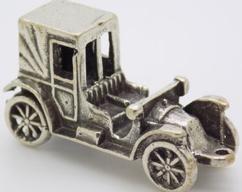 Vintage Italian Handmade Genuine Silver Taxi de la Marne Car Miniature Figurine; Highly Collectible Investment Gift; Comes in a Gift Bag