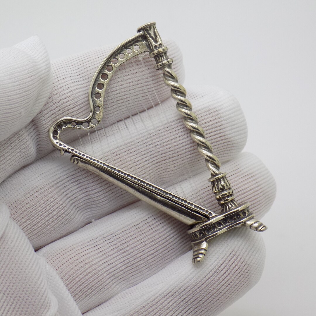Vintage Italian Handmade Genuine Silver Large Harp Figurine Dollhouse