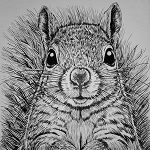 ARDILLA GRIS Vida salvaje Dibujo a tinta de 8,5 x 11, impresión del original en cartulina