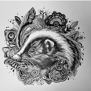 Dibujo a tinta de Skunk Wildlife de 8,5 x 11 pulgadas, impresión del original en cartulina