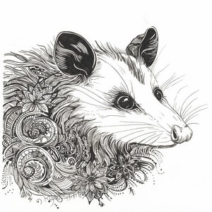 Opossum Wildlife, impression noir et blanc 8 x 10 d'oeuvres d'art originales, papier cartonné