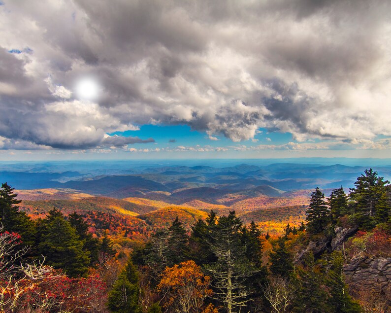 Grandfather Mountain Fall Blue Ridge Mountains Landscape Etsy Leaf fall counted cross stitch kit6x625 14 count