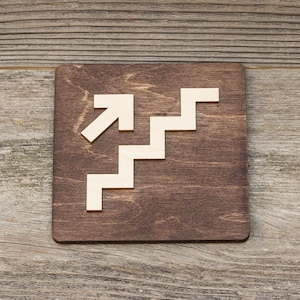 Staircase up wooden sign. Stairway plate.