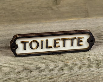 Toilette, Drewniana tabliczka na drzwi, tabliczka z drewna, znak, oznaczenie pomieszczeń, palakietka informacyjna, toaleta, wc