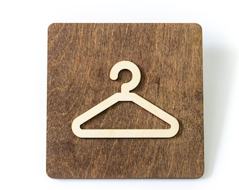 Changing room or Coat Check Door Sign. Wooden self-adhesive plaque.