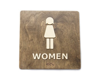 Women's Restroom Wooden Sign with Braille, ADA Compliant