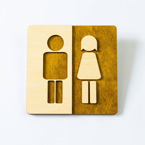 Unisex Toilet Door Sign handmade of wood. Men & Women toilet.