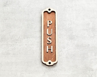 Wooden Push The Door Sign. Vintage British Railway Style. Handmade Retro Decoration.