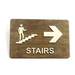 Stairs Sign, Staircase Direction. Wooden Door or Wall Sign.