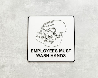 Modern 3D Printed Employees Must Wash Hands Sign - Sleek Bathroom Door Decor - Office Restroom Indicator, Durable and Stylish