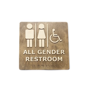 Baño para todos los géneros, letrero de puerta de baño con puntos Braille, letrero de WC, letrero de puerta de baño, decoración, placa, letrero de inodoros, compatible con ADA