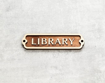 Wood Library Door Sign. Closet sign. Vintage style wall plate.