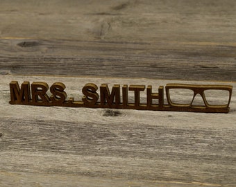 Personalised Wooden Desk Name Plate. Teacher Gift. Custom last name plate. Graduation.