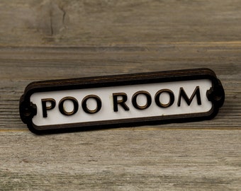 Wooden Poo Room Door Sign. Vintage British Railway Style. Handmade Retro Decoration.