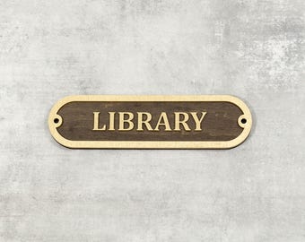 Library Wooden Door Sign, Bookshelf Decor, Nautical Decor, Coastal Style, Unique Shelf Decor