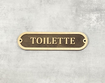 Toilette Wooden Sign, Toilet Door Sign with Gold Text, Custom Marine Bathroom Decor, Boat Gift, Mahogany or Walnut Marine Style Sign