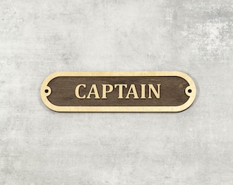 Captain Wooden Sign, Nautical Door Sign with Gold Text, Custom Wood Nameplate, Mahogany or Walnut Marine Office Decor, Boat Skipper