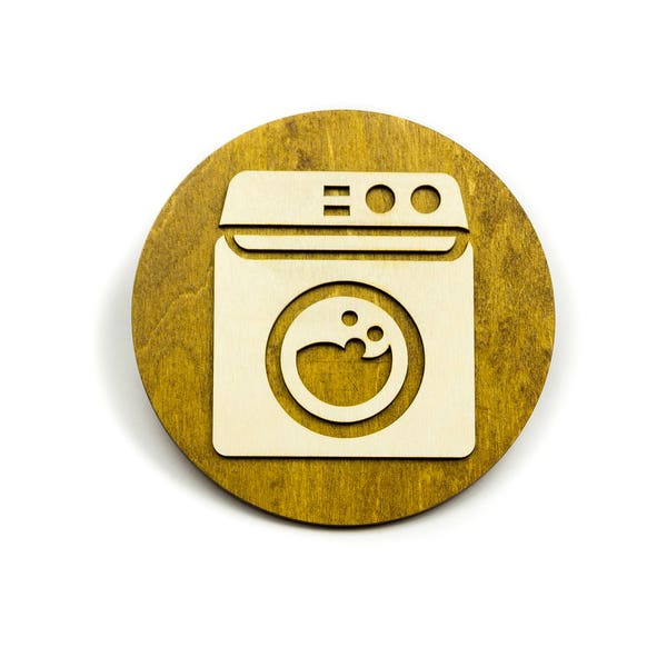 Laundry Room Door Sign. Laundry Machine Icon Wood Sign.