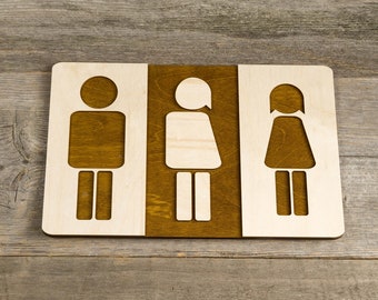 All Gender Restroom Door Sign. Unisex Toilet for men, women and transgender.