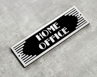 Letrero para la puerta de la oficina en casa, trabajo remoto, placa estilo art déco