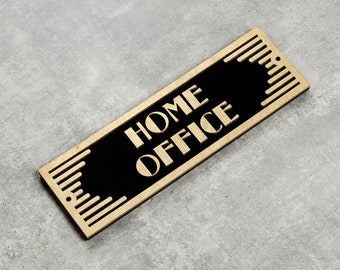 Letrero para la puerta de la oficina en casa, trabajo remoto, placa estilo art déco