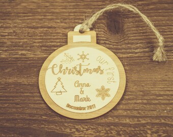 Personalized Newlywed First Christmas Bauble, Rustic Ornaments, Christmas Decorations, Tree Ornaments, Wedding, First Christmas